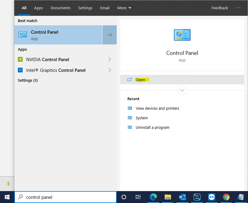 control panel printers - print default settings