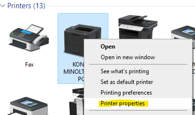 Printer properties - print default settings