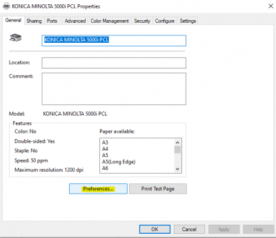 Changing default print settings in Windows - T O Technology | Konica ...