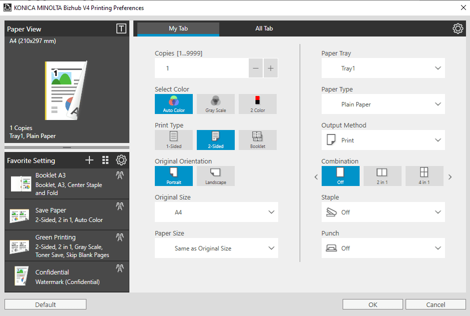 Printer Default Settings