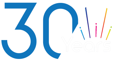 30 Years large fireworks white text